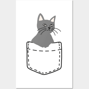 Cat In A Pocket Grey Posters and Art